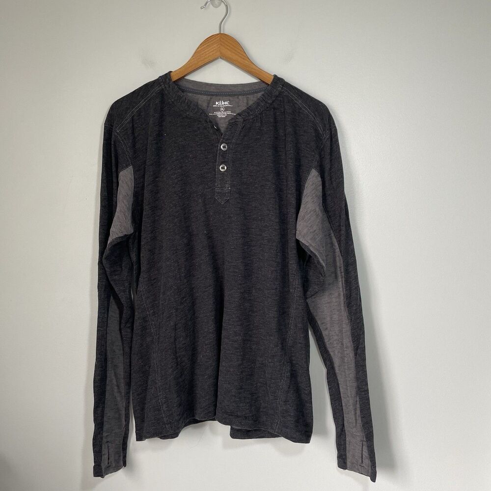 KUHL Henley Shirt Top Long Sleeve Gray Gorpcore Cotton Blend Men's Size XL